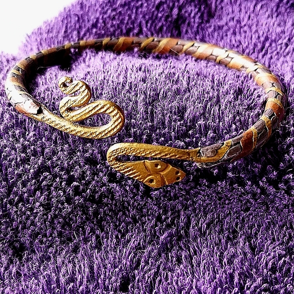 Egyptian Revival SS and Brass Tribal Bracelet - Picture 2 of 4